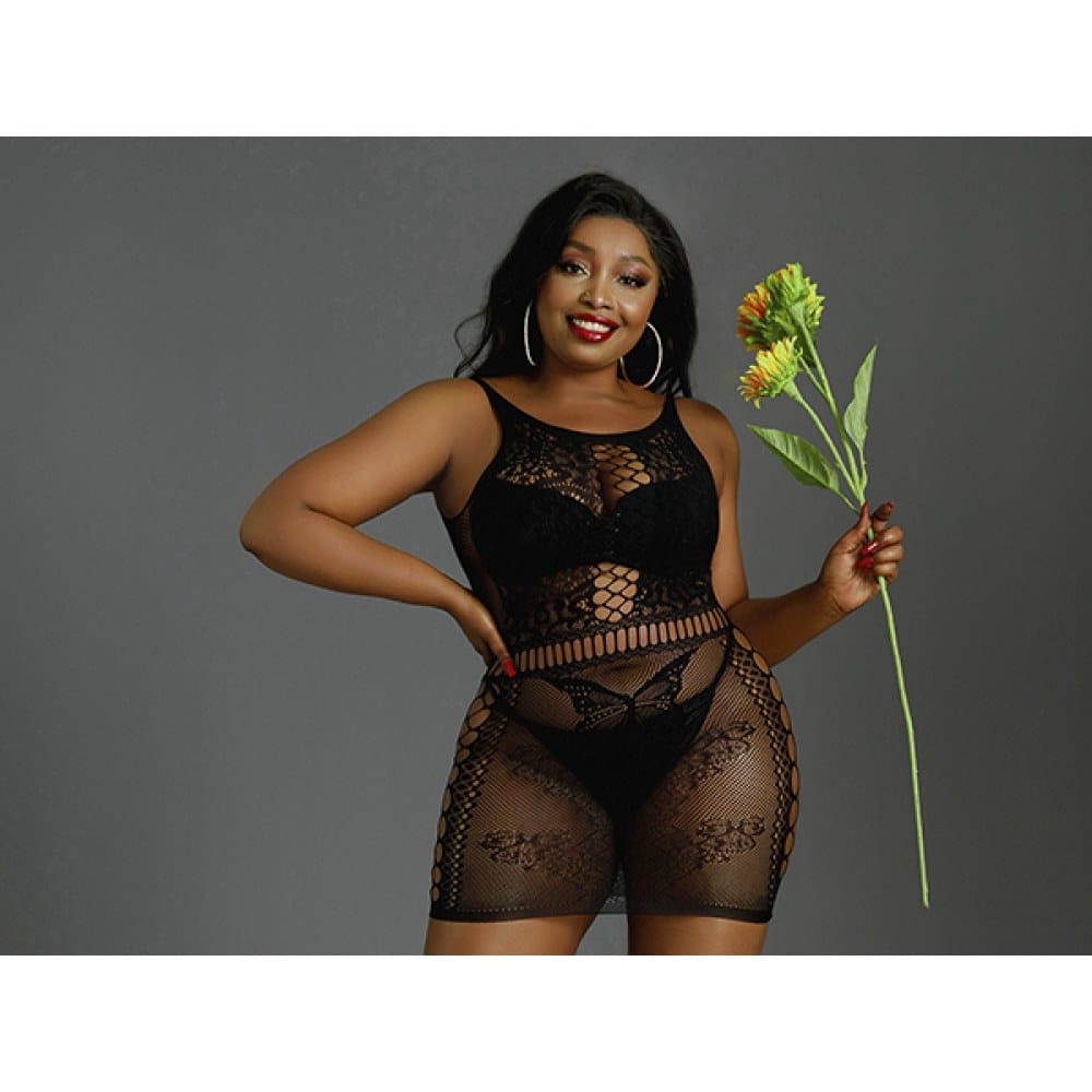 Moonlight Black Cut Out Floral Mini Dress Plus Size – image number 3