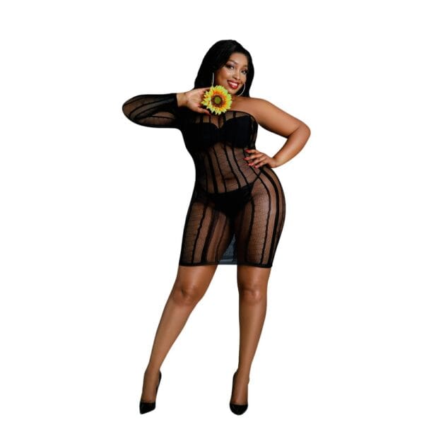 Moonlight Black Stripe Mini Dress Plus Size – image number 1