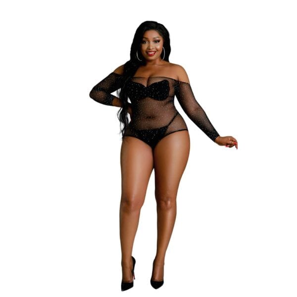 Moonlight Black Off Shoulder Sparkle Body Plus Size – image number 1
