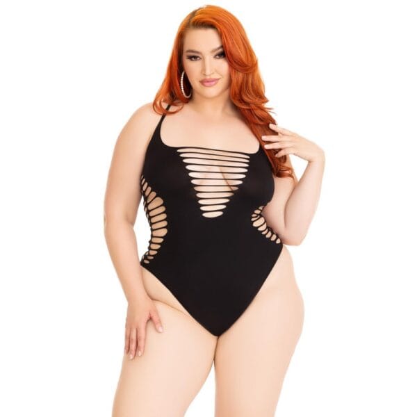 Leg Avenue Shredded Thong Bodysuit Black Plus Size – image number 1