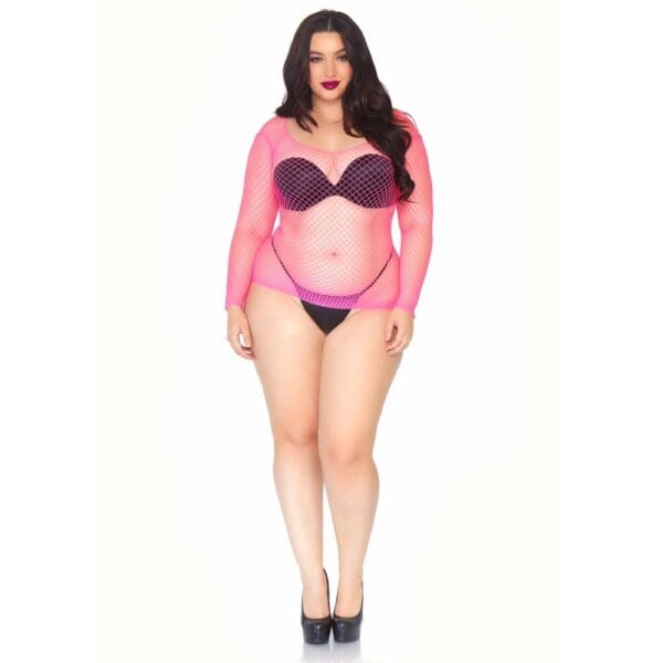 Leg Avenue Long Sleeved Industrial Net Top Neon Pink Plus Size – image number 2