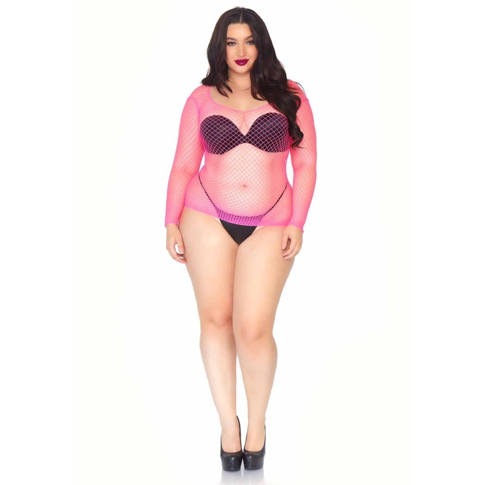 Leg Avenue Long Sleeved Industrial Net Top Neon Pink Plus Size – image number 2