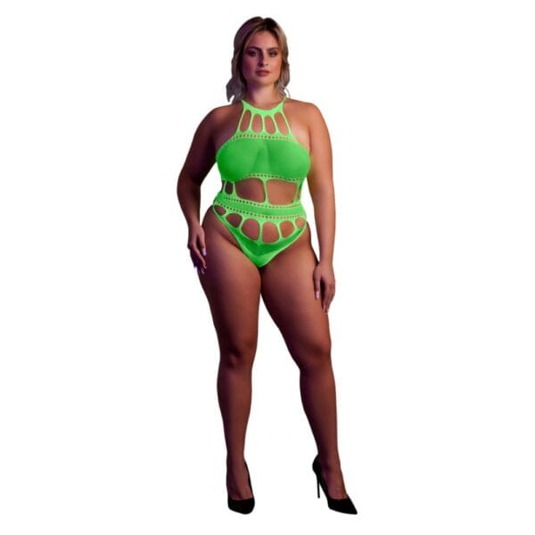 Shots Toys Cut Out Thong Bodysuit Neon Green Plus Size – image number 1
