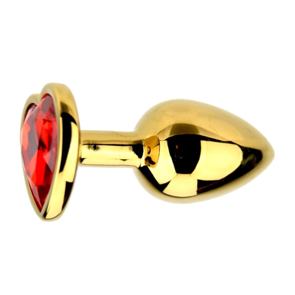 Precious Metals Small Gold Butt Plug with Jewelled Heart Base – image number 1